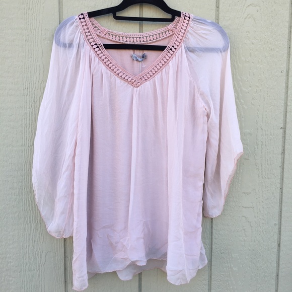 elena baldi Tops - Blush Pink 100% Silk BOHO peasant top NWT* w/ flaw